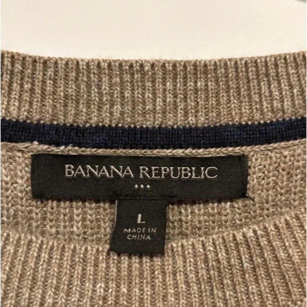 Banana Republic Tan Brown 100% Cotton Sweater Men’s Large Pullover Long Sleeve